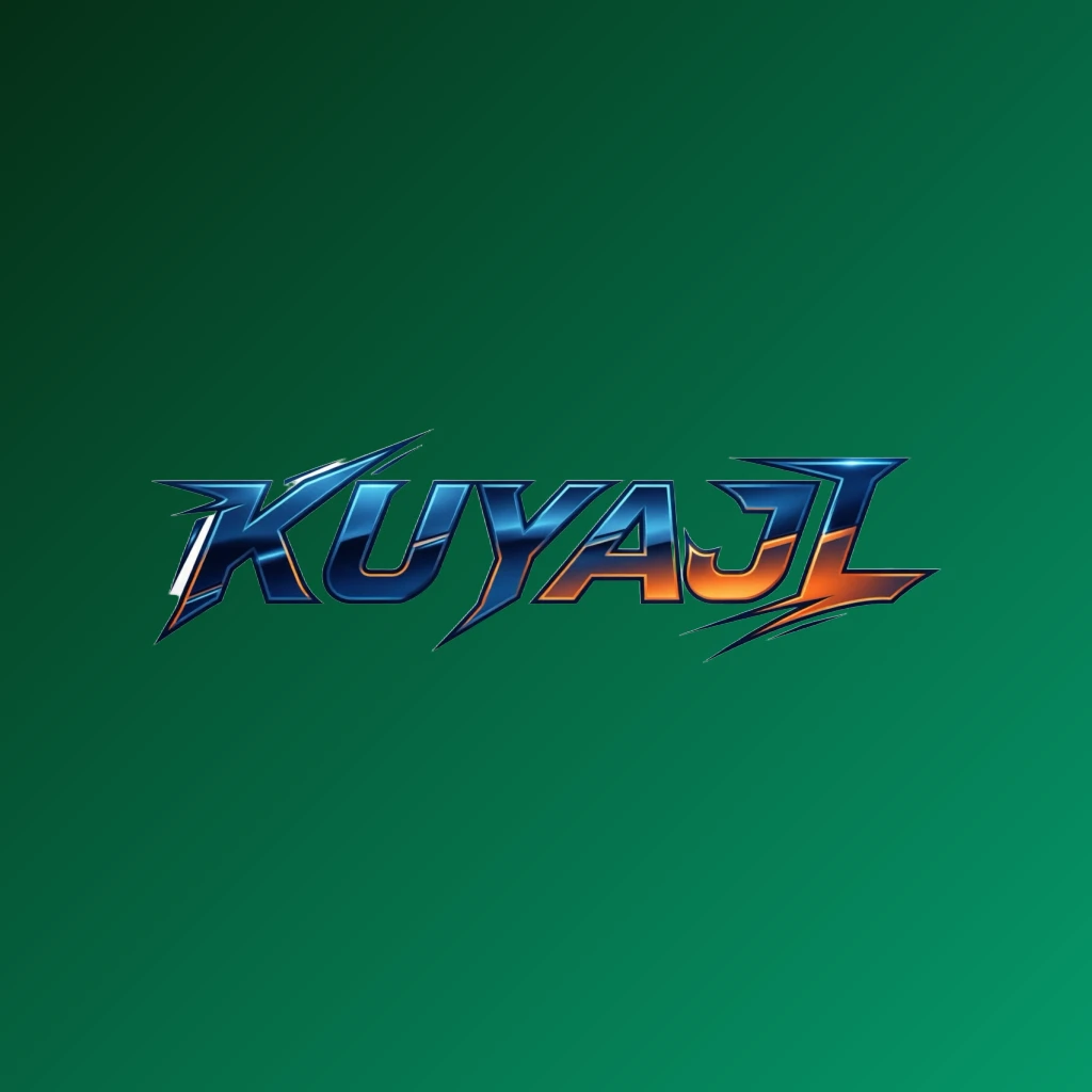 Dynamic sports-style horizontal rectangular wordmark logo for KUYAJL with sharp shapes and motion effect, featuring bold readable letters and an energetic brand identity on a transparent background